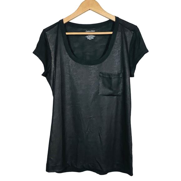 Calvin Klein Snakeprint Burnout Tee Mesh Cap Sleeve Black Casual - M - Picture 1 of 4